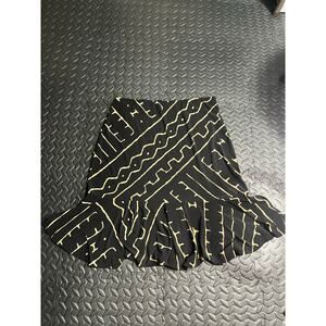 Chaps Black & Tan Abstract Print Flounce Hem Skirt
